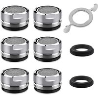 M24 Faucet Aerator, 6 Pieces Water Saving Faucet Aerator With Stainless Steel And Abs Filter, Includes 8 Seals And 1 Chrome Aerator Wrench For Bathroom And Kitchen Sink Faucets