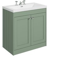 Balterley Butterton 800mm Floor Standing 2 Door Unit With Minimalist Basin 3 Tap Hole - Satin Green