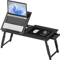 Table Of Bed Foldable And Adjustable, Tray For Computer Portable In Bamboo With Tray Tiltable, 83,5 X 33 X 34 Cm, Black