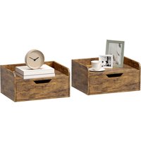 Homcom Floating Nightstands Set Of 2, Nightstand With Drawer, Rustic Brown