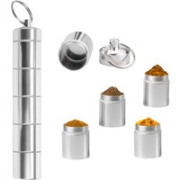 5-in-1 Spice Box, Mini Spice Jars With Keychain, Mini Salt Shaker For Travel, Portable Aluminum Alloy Spice Containers, For Camping, Hiking, Picnics, Bbqs