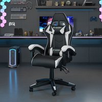 Ergonomic Pu Leather Racing Gaming Chair With Headrest And Lumbar Pillow Swivel Office Chair Black And White