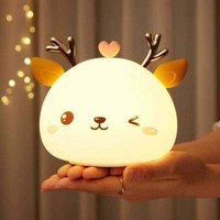 Ulisem Baby Night Light, Rechargeable Led Night Light For Children, Bedside Lamp, 7 Colors Portable Silicone, Multicolor Deer Lamp With Touch Control, Gift