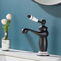 Ccykxa Retro Bathroom Faucet, Luxury Victorian Mixer Tap With Ceramic Handle, Bathroom Sink Faucets With Flexible Hoses, Hot And Cold Mixer Tap, Brass, Matte Black