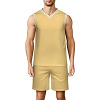 Men's Basketball Set, Adult Basketball Jersey, Sleeveless V-neck Sports Outfit, Tank Top And Shorts For Fitness, Match, Training, Solid Color
