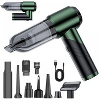 Handheld Vacuum Cleaner - Car Vacuum Cleaner 15,000 Pa, 100 W - Usb Rechargeable - 3 Speeds - Multiple Nozzles - Dark Green