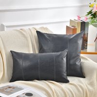 Black And White Patchwork Pillowcase, Perfect For Home Living Room Decoration, Sofa Cushions, Pu Patchwork American Minimalist Style Pillowcase -- 3050 -- Navy Blue
