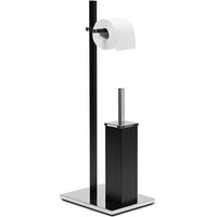 Relaxdays - Chromed Steel Toilet Butler, Approx 73 X 21.5 X 27.5 Cm, Square Toilet Free-standing Butler, Modern With Toilet Roll Holder And Toilet Brush In Hygenic Plastic Holder, Black