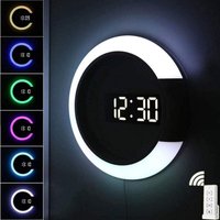 Led Wall Clock, Creative Usb Remote Control Digital Clock, Concave Mirror, Temperature Alarm, Rgb Lighting With 7 Color Changing, 12/24 Hour Time Display, Temperature Display, 3 Brightness Levels For