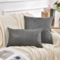 Black And White Patchwork-style Cushion Cover, Ideal For Living Rooms And Sofas. Made Of Pu Leather, In An American Minimalist Style. 30 X 50 Cm. Dark Grey.