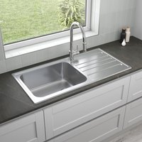Artikitch - 1 Bowl Kitchen Sink Large Deep Inset Reversible Drainer Waste Stainless Steel