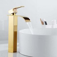 Waterfall Basin Faucet, Flat Spout Sink Mixer Tap, Hot And Cold Water Available Bathroom Faucet, Modern Chrome Style (top, Gold) 750g