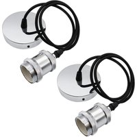Set Of 2 E27 Pendant Lights With Screw Ring, E27 Lamp Holder With 100cm Adjustable Textile Cable, Suspension Cable For Ceiling Lighting In Living Room, Bedroom, Kitchen (silver)