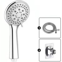 Pressurized handheld shower head, five modes, with 1.5m stainless steel hose and punch-free base