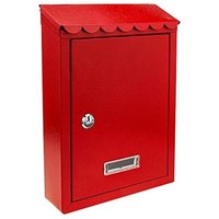 Red colored metal mailbox for wall 210 x 60 x 300 mm