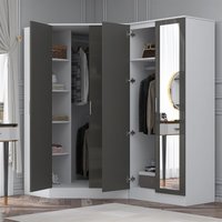 Reflect 2pc Wardrobe Bundle - 2 Door Corner + 2 Door Mirror - Grey Gloss & Matt White