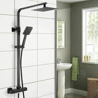 Nes Home - Modern Thermostatic Mixer Shower Set Square Black Finish Twin Head Exposed Valve