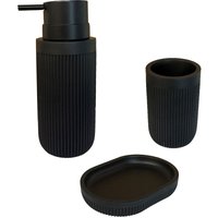 Relaxdays Bathroom Accessories, 3-piece set, soap dish, soap dispenser, toothbrush cup, polyresin, bathroom set, black