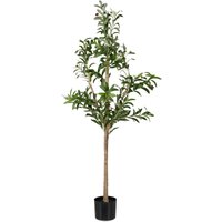 Relaxdays - Artificial Olive Tree, 150 cm Tall, Plastic, Stone, Decorative Faux Plant, Fake Foliage, with Pot, Green/Brown