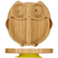Baby Plate, with Suction Cup, Bamboo, Owl Motif, Non-slip, BPA-free, Complementary Food Dish, Divided Sections - Relaxdays