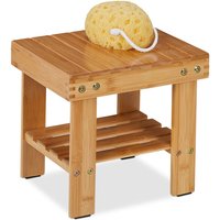 Bamboo Bathroom Stool, Shower Bench, Plant Stand, Storage, hwd: 45 x 55 x 40.5 cm, Seat for 1 Person, Natural - Relaxdays