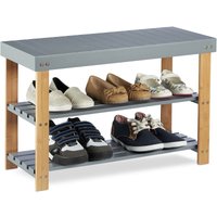 Relaxdays - Bamboo Shoe Bench, 2-Tier, Overt, Shoe Storage Rack, Seating, Natural Grain, hwd: 45x70x28.5 cm, Grey