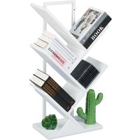 Relaxdays - Tree Bookshelf, 4-Tier Bookcase, hwd: 71 x 40 x 21.5 cm, Storage for Books and CDs, Free-Standing Shelves, White