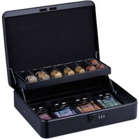 Relaxdays - cash box, 3-digit combination, coin insert, iron money box, HxWxD: 8.5 x 30.5 x 25 cm, black