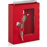 2 x emergency key box with glass window & break glass hammer, lockable, metal, small, red