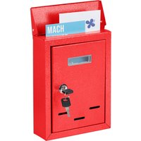 Relaxdays - Letter Box with Name Plate, Metal, Lockable, with 2 Keys, Post Box, hwd: 26.5 x 19 x 6.5 cm, Wall-Mounted, Red