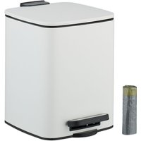 Relaxdays Bathroom Pedal Bin, 6 Litres, Soft-Close Lid, Removable Inner Bucket, Metal, Sanitary Waste, Toilet, White