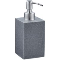2 x 300 ml soap dispenser, refillable, bathroom, kitchen, square design, polyresin, stainless steel pump, grey