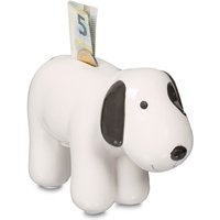 2 x dog money box, tip jar for coins and notes, piggy bank with opening, HWD 12x21x9 cm, ceramic, black and white