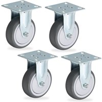 Relaxdays Fixed Castors, 4-Pack, 50 mm, TPR, Steel Plate, Ball Bearings, Non-Marking, Noise-Reducing, Grey/Silver