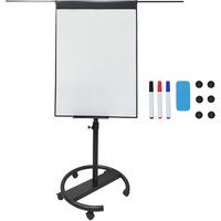 Relaxdays flipchart whiteboard, magnetic, height-adjustable, castors, pen tray, aluminium frame, HxW: 100x70 cm, black