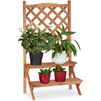 Relaxdays - Flower Display Rack with Trellis, 2-Tiers For Flower Pots and other Plants, Fir Wood, hwd: 110x61x40, Natural