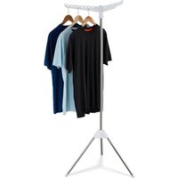 Relaxdays Clothes Airer, Vertical Laundry Rack, Foldable, 27 Hangers, 3 Rotating Arms, 150 cm Tall, Silver/White