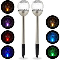 Relaxdays - Glass Sphere Garden Lights Set of 8, Modern Solar Lamps, Cullet Look, Waterproof, Colour Change, Silver
