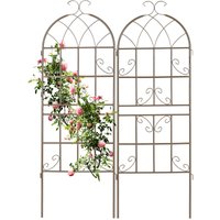 Relaxdays Garden Trellis, Set of 2, 150 x 50 cm, Metal, Support for Climbing Plants, Free-Standing, Rose Frame, Brown