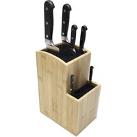 Relaxdays knife holder, bamboo, bristle insert, 2 tiers, HWD 25.5 x 11.5 x 18 cm, empty, natural/black