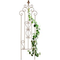 Relaxdays Metal Trellis, Vintage Design, HxW: 116 x 35 cm, Climbing Support for Plants, Push-In Stake, Brown