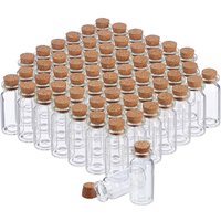 Relaxdays - Mini Glass Bottles, 120x Set, with Cork Lids, for Oil, Herbs & Spices, 10 ml Volume, Decoration, Transparent