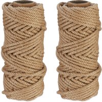 Natural Rope, 2x Set, Jute, Plant, Twine, Handicraft, Garden Decorations, Hessian Thread, 6mm Thick, 30m Long - Relaxdays