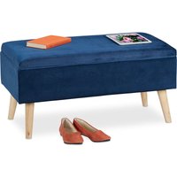 Relaxdays - ottoman storage bench, velvet upholstery, 40l capacity, padded seat, wooden legs, seating furniture, dark blue
