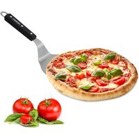 Relaxdays - Pizza Peel,Wooden Handle, Round, To Hang, Oven Shovel WxD: 16.5x17.5 cm, Pizza Paddle, Stainless Steel, Silver