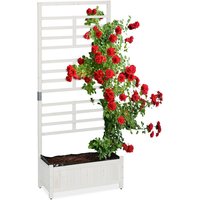 Relaxdays Planter Box with Trellis, Balcony and Garden, Wooden Flower Pot, Privacy Screen, HWD: 171 x 71.5 x 32 cm, White