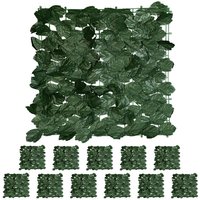 Relaxdays Privacy Screen Ivy, Set of 12, each Hedge Net 50 x 50 cm, Artificial Leaf Fence, Garden and Balcony, Dark Green