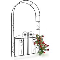 Relaxdays - Rose Arch, 228 x 116 x 36.5 cm, Gate made of Powder-Coated Steel, with Door, Leaf Pattern, Climbing Plant Support, Black