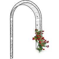 Relaxdays - Rose Arch with Leaf Pattern, 226 x 144 x 36.5 cm, Archway as Support for Climbing Plants, Iron, Black