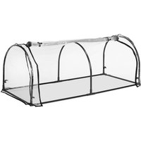 Relaxdays PVC Film Cold Frame, HWD: 50 x 130 x 60 cm, Door, Pointed Roof, Low Greenhouse, Transparent/Black